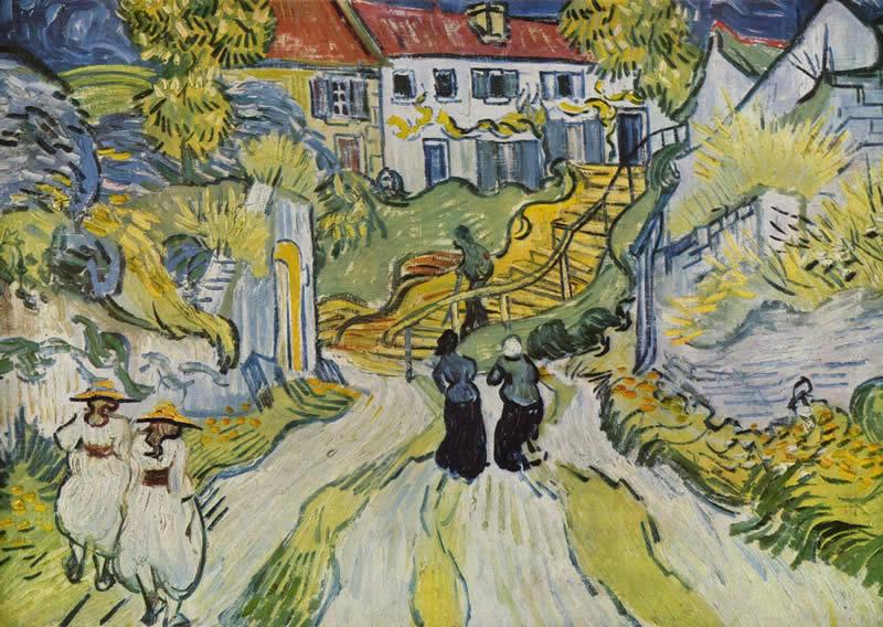 Vincent van Gogh Village Street and Stairs with Figures